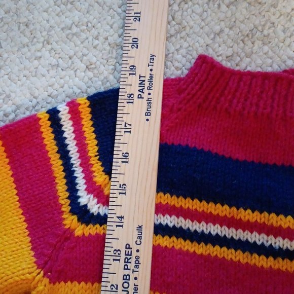 Handknit Unisex Crew Neck Sweater Multicolor Horiz. Strps School Casual READ - Picture 3 of 4